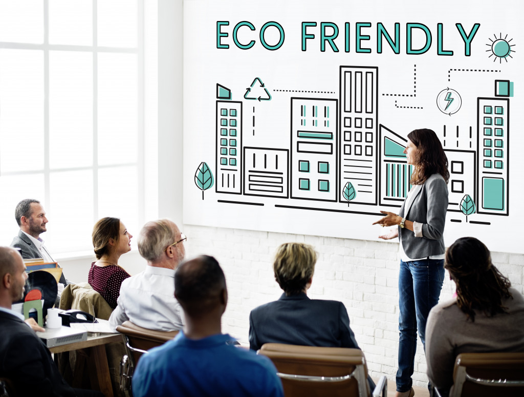 Businesswoman presenting about eco-friendly business