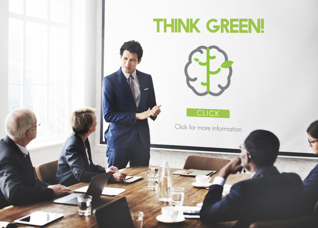 A Think Green concept being presented to business professionals