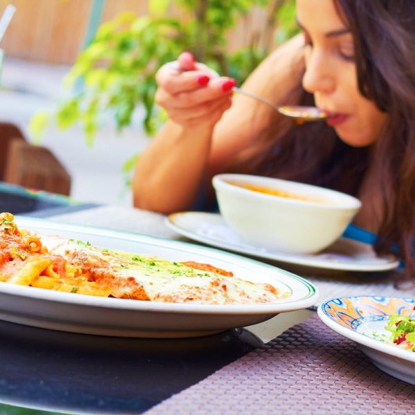 woman eating at the restaurant